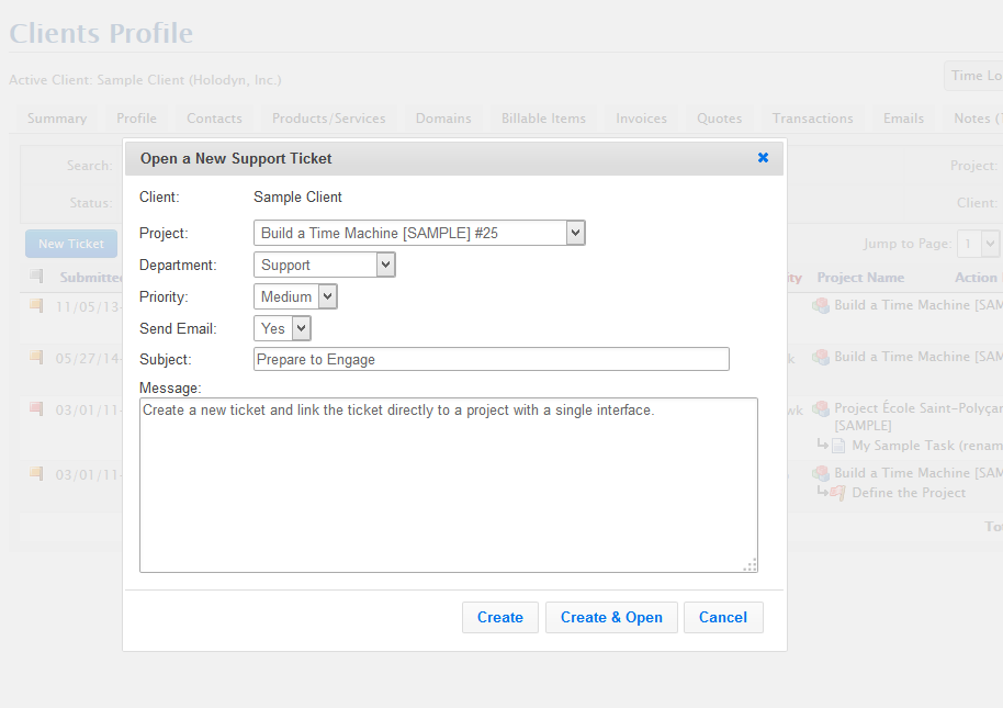 Create Support Ticket Dialog